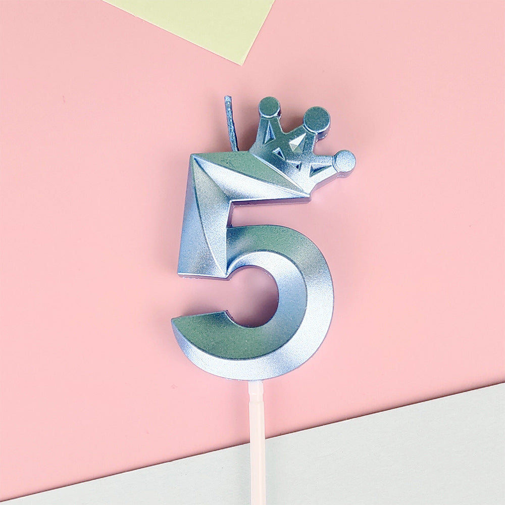 0-9 Birthday Candle Numbers, Birthday Candle with Crown, Multi-colour, 3D Diamond Shape Cake Birthday Candle, Birthday Decoration Candle, Wedding Party, Graduation Ceremony, etc.