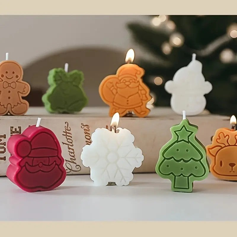 4 Piece Christmas Themed Scented Candle, Christmas Snowman Gingerbread Man Tree Bells and Father Christmas Cute Design Scented Candle