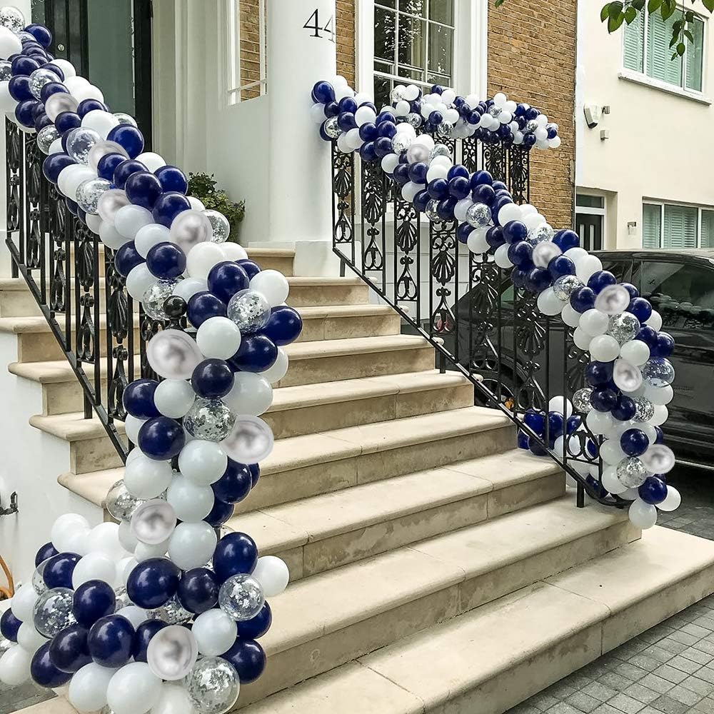Balloon Wreath Set 120pcs Navy & Gold Confetti White Balloon Arches For Graduation Birthday Party Baby Shower DIY Decoration New Year Graduation Decoration