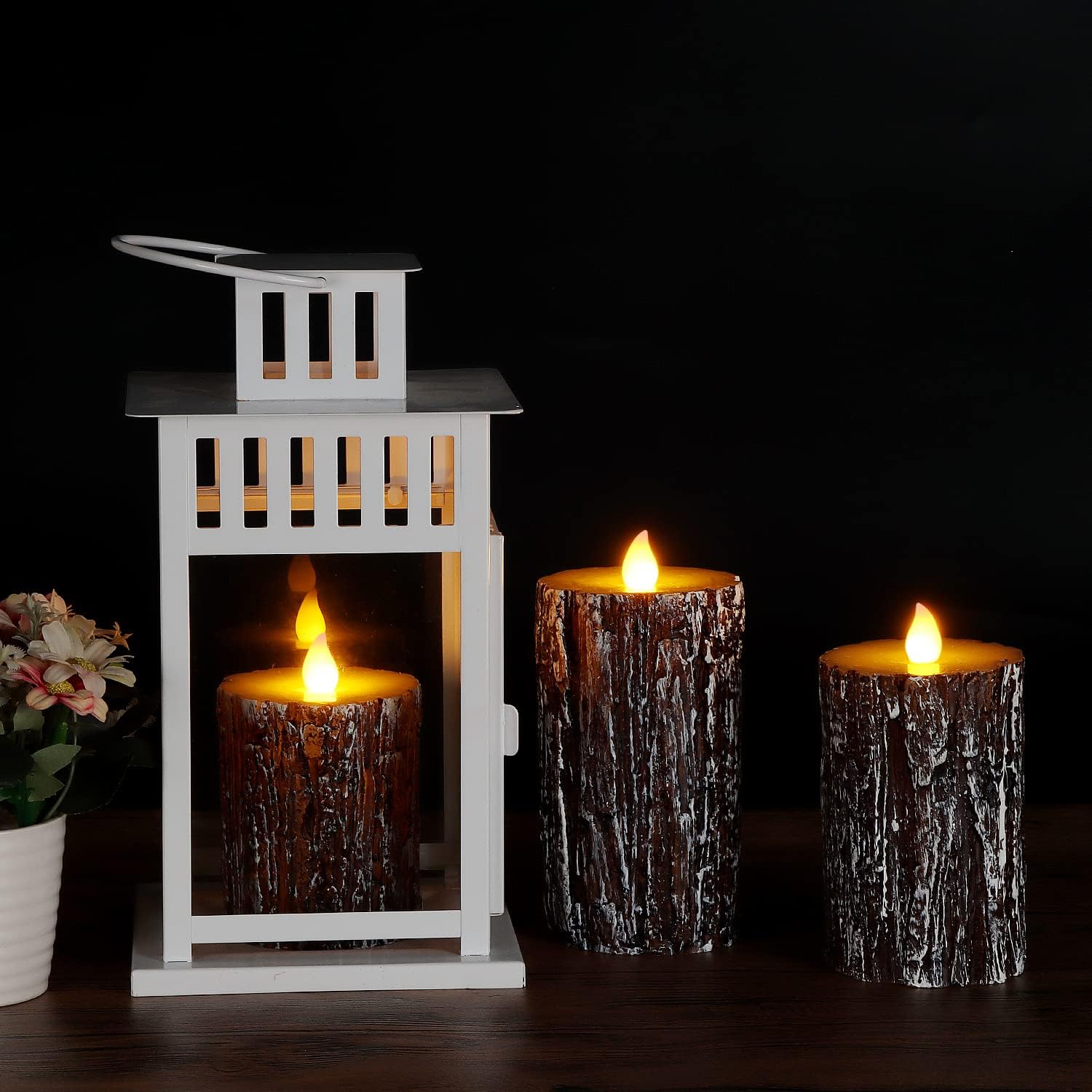 3pcs/set Pine Tree LED Electronic Candle Light Swing Flame Flameless Candle Battery Operated Candle Real Wax Pillar LED Candle with 10-Key Remote and Cycling 24-Hour Timer