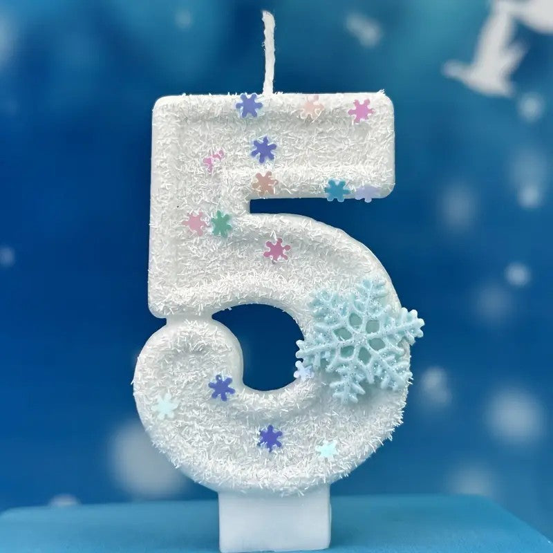 One Winter Romantic Snowflake Birthday Candle - 3.15 inch/8cm cake candle with festive decoration for children, men's and women's birthdays, adult graduations, weddings, housewarming or any celebration - Indoor/outdoor use - Unscented - Single wax wick