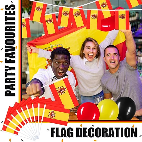 Spain Flag Decoration Set with Flag Chain 10 No Hand Flags 30 Balloons Party Banner Balloons Decoration for Party Sports Competition Football Games Parade (Spain)