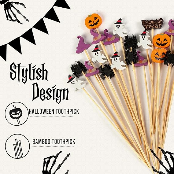 Halloween Toothpicks - 4.7 Inch Halloween Cocktail Picks Perfect for Halloween Food Picks, Halloween Picks, Halloween Drink Stirrers, Halloween Stir Sticks, Halloween Toothpicks for Appetizer