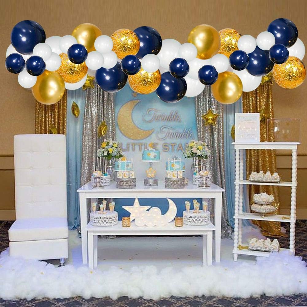 Balloon Wreath Set 120pcs Navy & Gold Confetti White Balloon Arches For Graduation Birthday Party Baby Shower DIY Decoration New Year Graduation Decoration