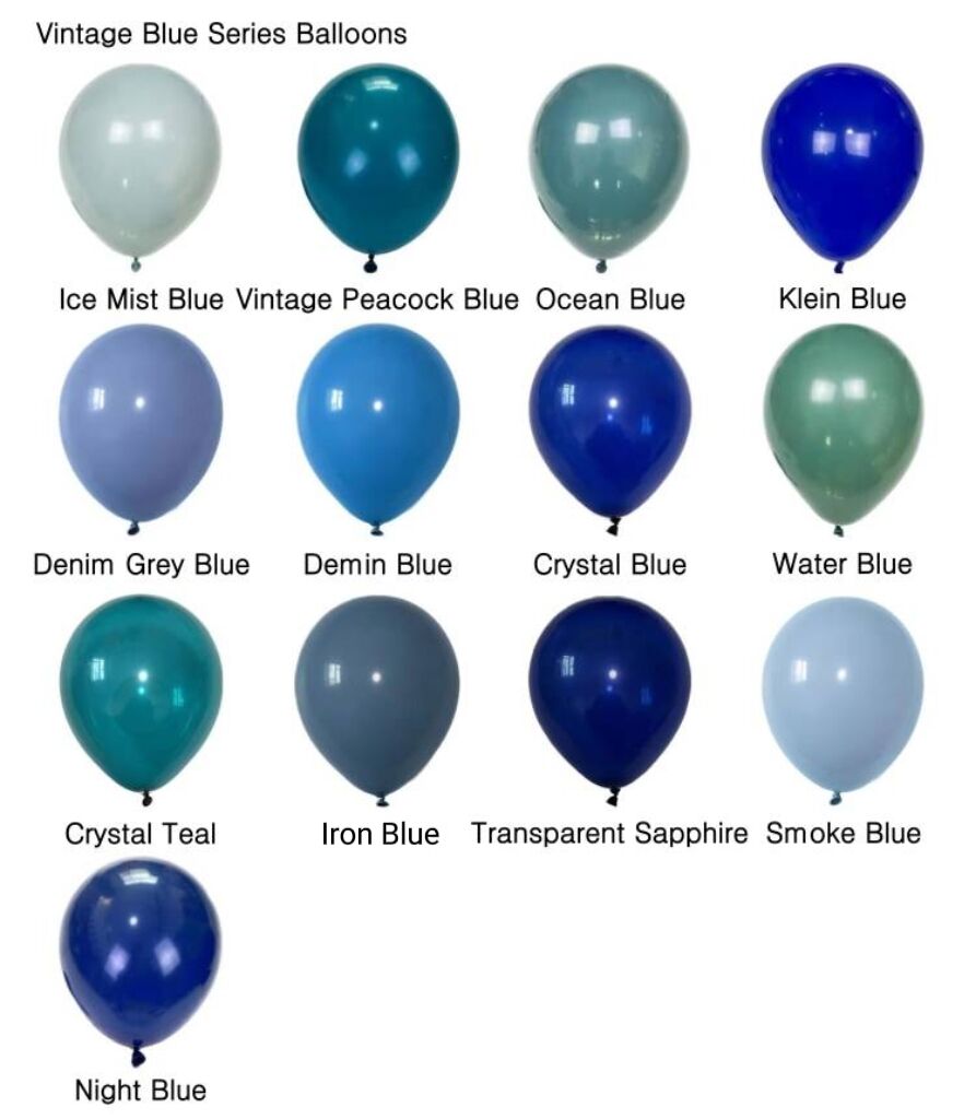 100pcs/pack Thirteen Vintage Blue Latex Balloons in Sizes from 5" to 18" for Children's Birthday Parties, Weddings, Anniversaries, Festivals, Holidays, and More