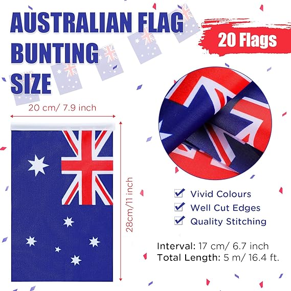 Australian Flag Set with Australia Flag Chain Bunting 10 Pieces Handheld Mini Flag 30 Pieces Party Balloons Australian Banner Set for Australian Patriotic Theme Party Decoration