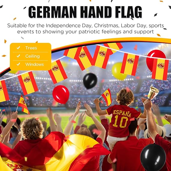 Spain Flag Decoration Set with Flag Chain 10 No Hand Flags 30 Balloons Party Banner Balloons Decoration for Party Sports Competition Football Games Parade (Spain)