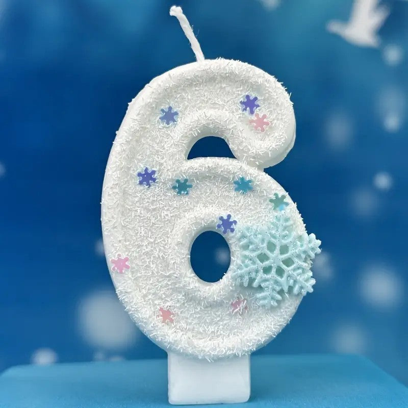 One Winter Romantic Snowflake Birthday Candle - 3.15 inch/8cm cake candle with festive decoration for children, men's and women's birthdays, adult graduations, weddings, housewarming or any celebration - Indoor/outdoor use - Unscented - Single wax wick