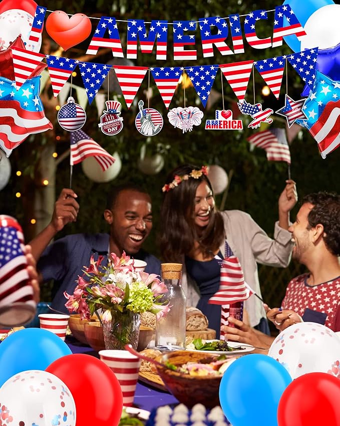 4th of July Decoration Kit, Patriotic Independence Day Balloons Indoor and Outdoor, Veterans Day Themed Party Supplies, American Flag Red White and Blue Decorations