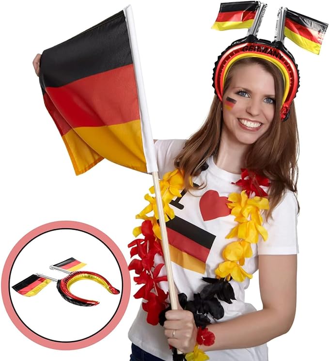 Pack of 20 Germany Flag Foil Balloon Headband, Germany Flag Headband Balloons Birthday Decoration, Children's Birthday Decoration, German Flag Helium Balloon for Sports Competition, Birthday