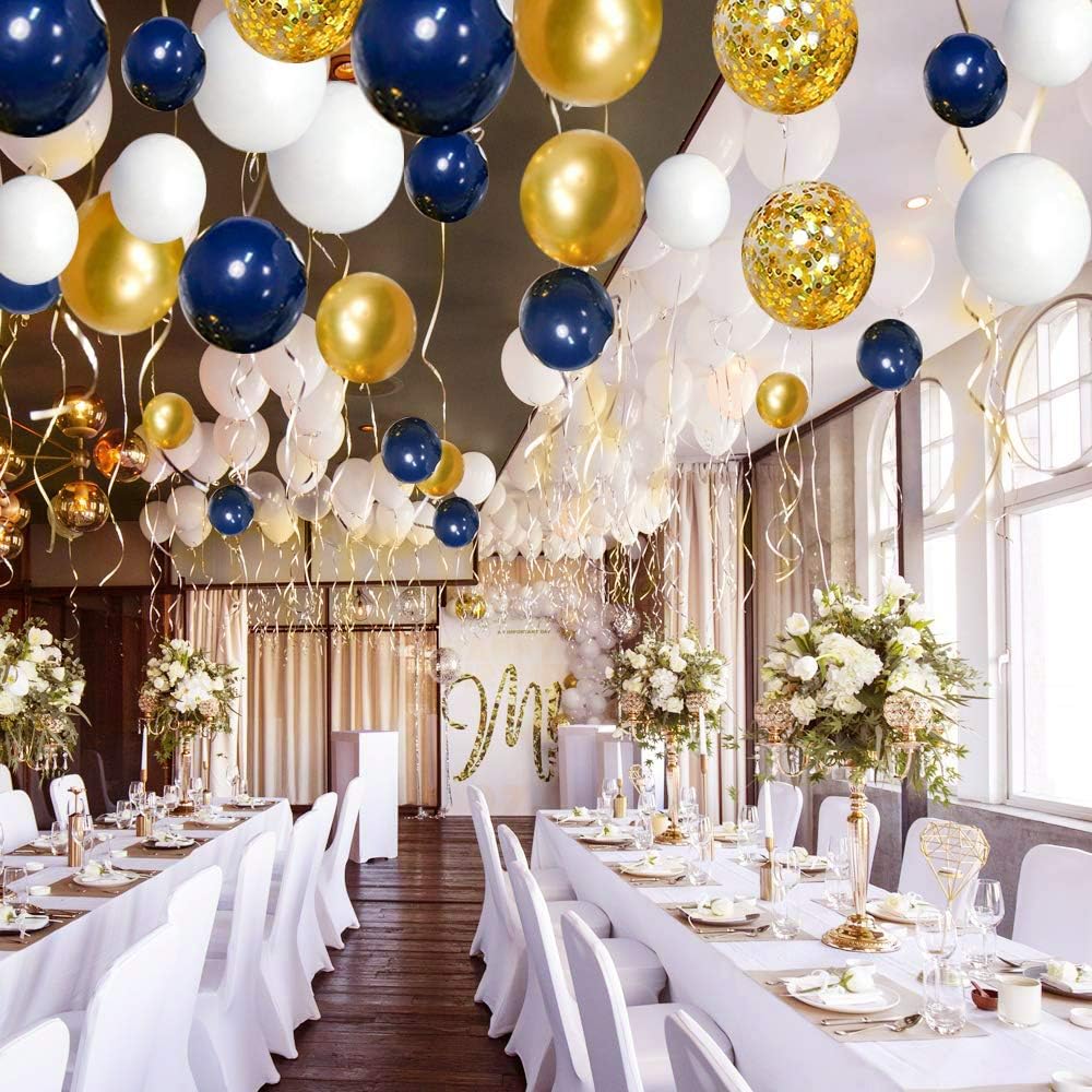 Balloon Wreath Set 120pcs Navy & Gold Confetti White Balloon Arches For Graduation Birthday Party Baby Shower DIY Decoration New Year Graduation Decoration