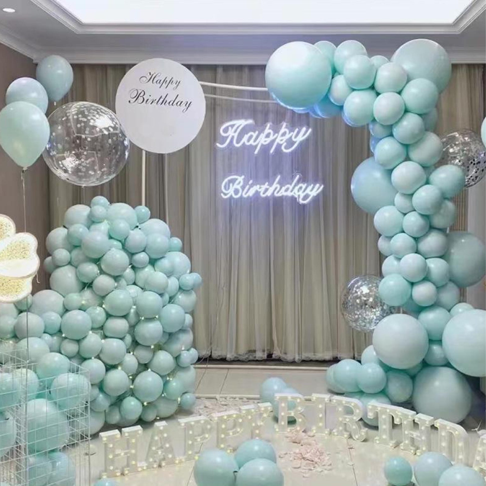 Pink Silver White Lake Blue Balloon Arch Kit, Can Be Matched With Three-dimensional Love Shape Balloon, Suitable For Birthday Party Anniversary Wedding Decoration Theme Party