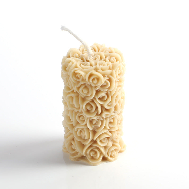 Handmade Rose Pillar Aromatherapy Candle Sculpture Modeling Scented Smokeless Candle Holder Ornament Birthday Candle Gift