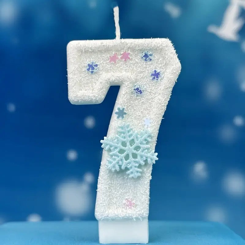 One Winter Romantic Snowflake Birthday Candle - 3.15 inch/8cm cake candle with festive decoration for children, men's and women's birthdays, adult graduations, weddings, housewarming or any celebration - Indoor/outdoor use - Unscented - Single wax wick