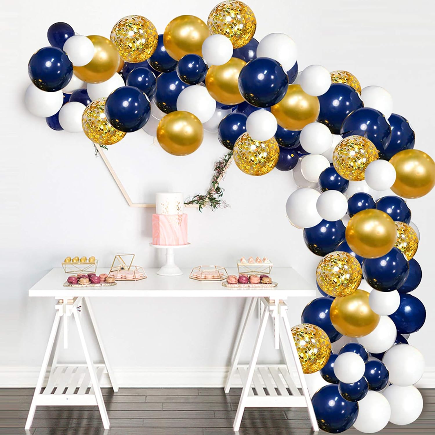 Balloon Wreath Set 120pcs Navy & Gold Confetti White Balloon Arches For Graduation Birthday Party Baby Shower DIY Decoration New Year Graduation Decoration