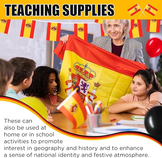 Spain Flag Decoration Set with Flag Chain 10 No Hand Flags 30 Balloons Party Banner Balloons Decoration for Party Sports Competition Football Games Parade (Spain)