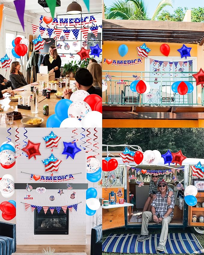 4th of July Decoration Kit, Patriotic Independence Day Balloons Indoor and Outdoor, Veterans Day Themed Party Supplies, American Flag Red White and Blue Decorations