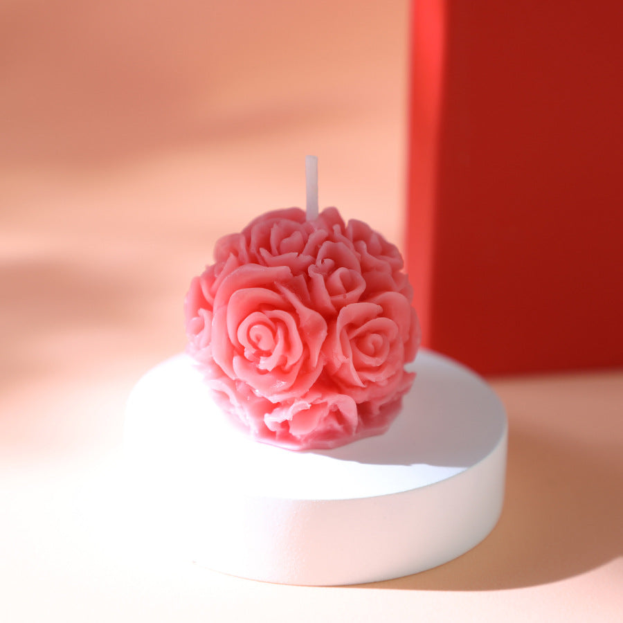 Handmade Rose Pillar Aromatherapy Candle Sculpture Modeling Scented Smokeless Candle Holder Ornament Birthday Candle Gift