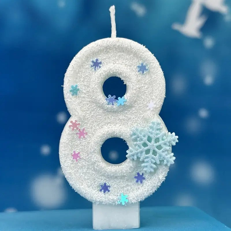 One Winter Romantic Snowflake Birthday Candle - 3.15 inch/8cm cake candle with festive decoration for children, men's and women's birthdays, adult graduations, weddings, housewarming or any celebration - Indoor/outdoor use - Unscented - Single wax wick