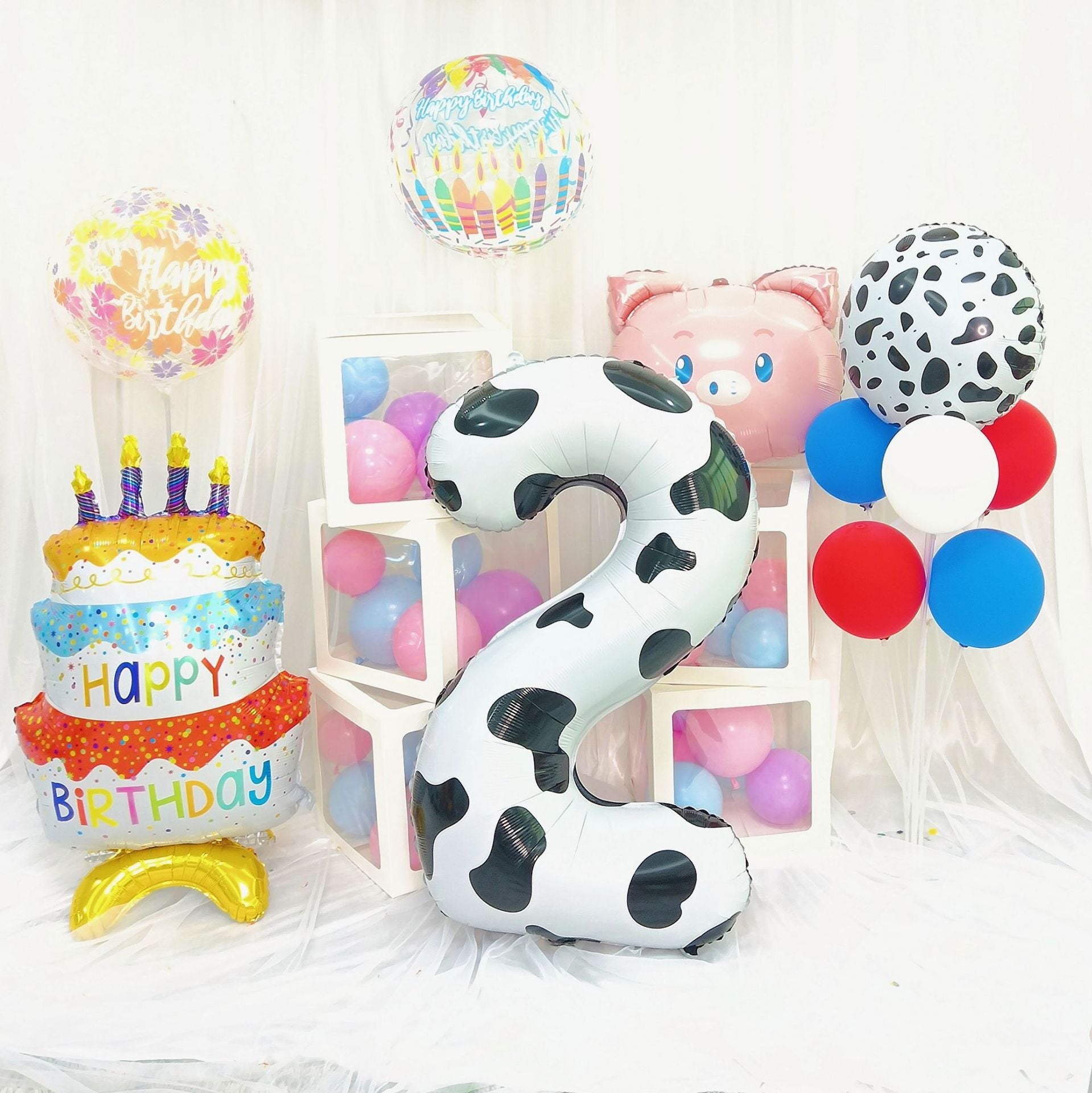 3 Pieces Cow Print Balloon Cow Shape Foil Balloons, 40 Inch Cow Print Number Balloon 1 White Cow Print Balloons Farm Animal Theme Party Decorations Supplies Animal Balloons, Birthday Balloons