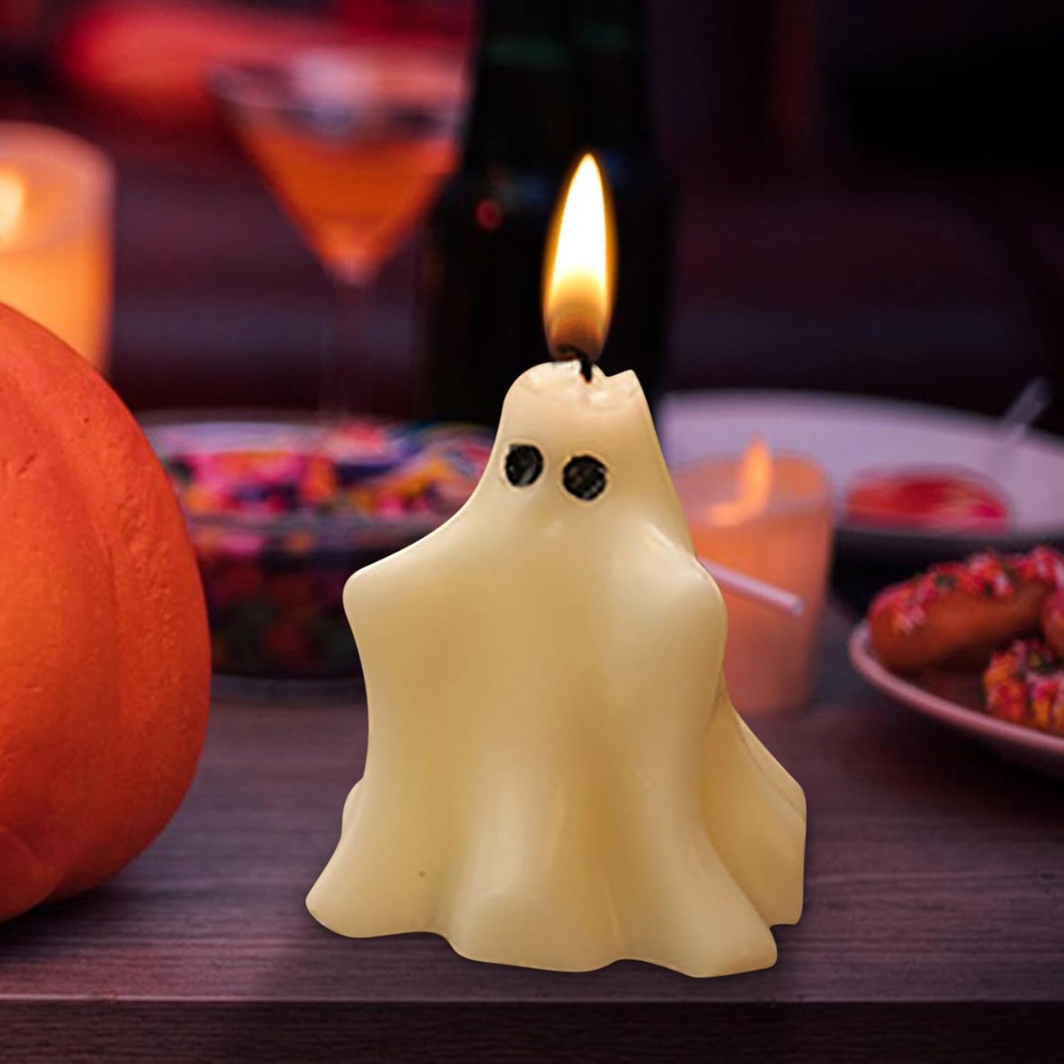 Halloween Ghost Candle, Small Halloween Spooky Ghost Candle Ambiance Home Halloween Ghost Table Decor Wax Set Spooky Horror Gift Scented Candle Halloween Decoration Ghost Candles