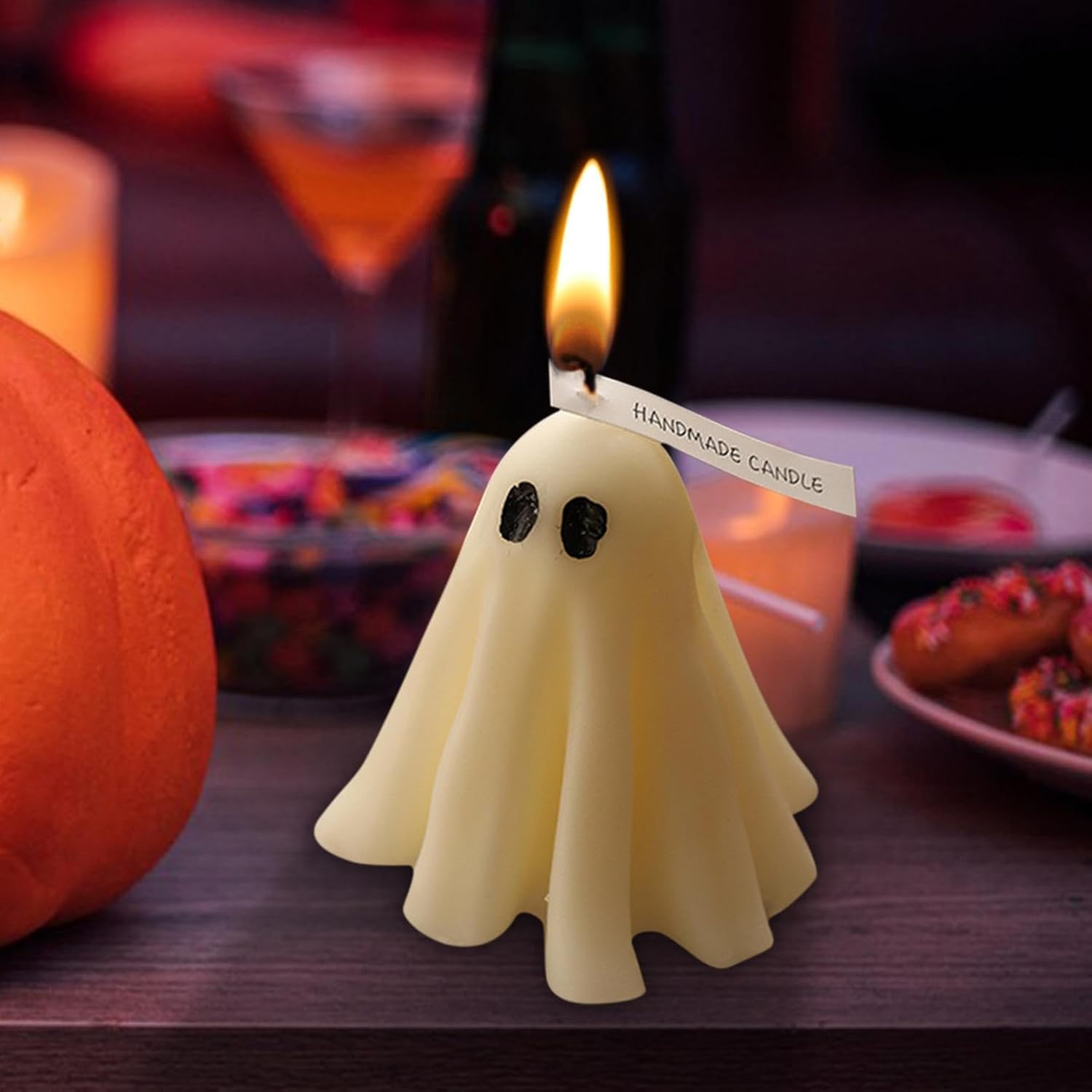 Halloween Ghost Candle, Small Halloween Spooky Ghost Candle Ambiance Home Halloween Ghost Table Decor Wax Set Spooky Horror Gift Scented Candle Halloween Decoration Ghost Candles