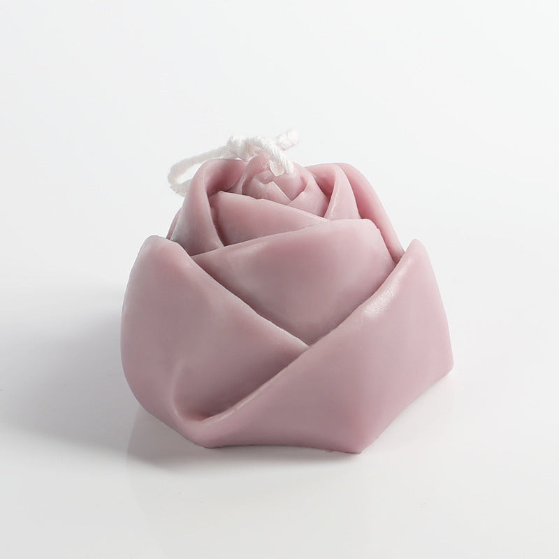 Handmade Rose Pillar Aromatherapy Candle Sculpture Modeling Scented Smokeless Candle Holder Ornament Birthday Candle Gift
