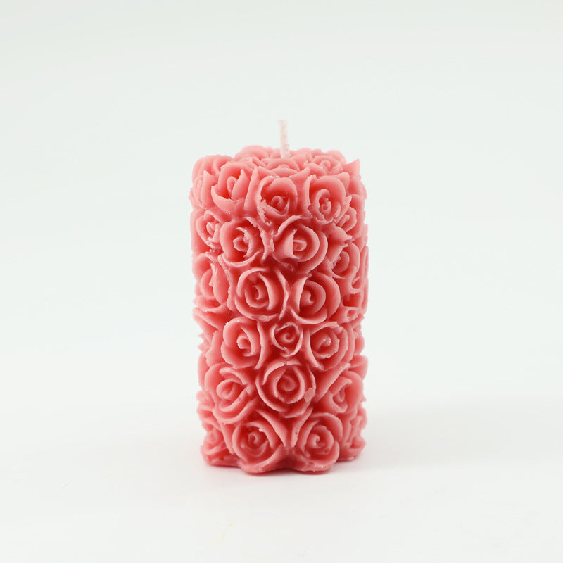 Handmade Rose Pillar Aromatherapy Candle Sculpture Modeling Scented Smokeless Candle Holder Ornament Birthday Candle Gift